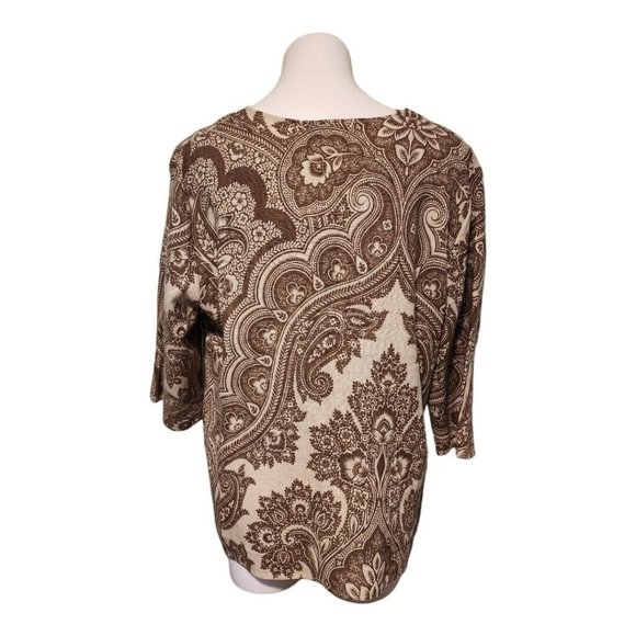Cloz's NY Vintage Cotton Tan Paisley Floral Tie Front Women's Large Cardigan - Picture 2 of 9
